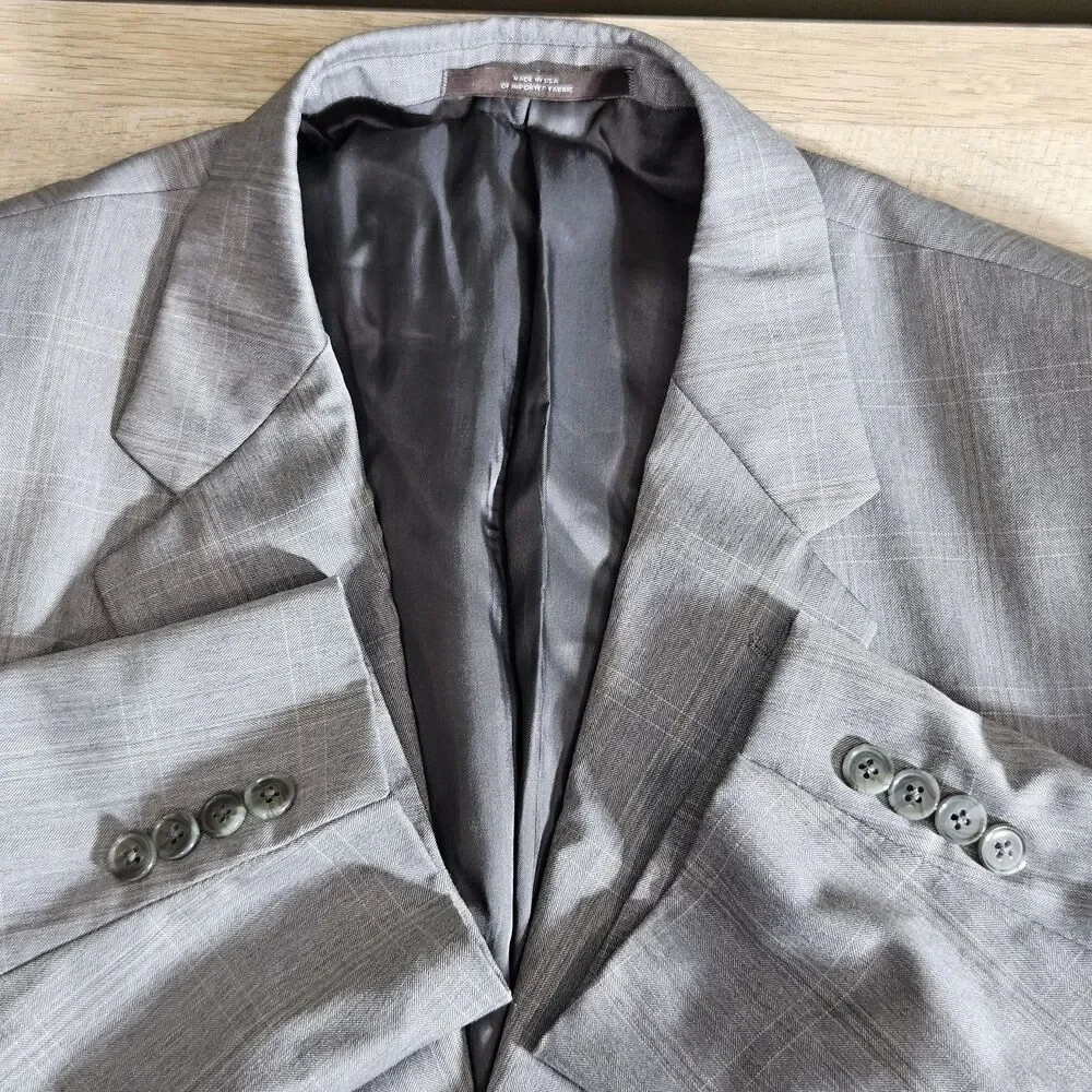 Joseph Abboud Suit Men 46 Wool Lightweight Gray Windowpane Check Pants 36X32